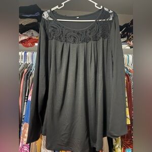 Black Lace Detail Long Sleeve Top